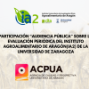 cartel participación "audiencia pública" en visita de evaluación de la ACPUA al IA2