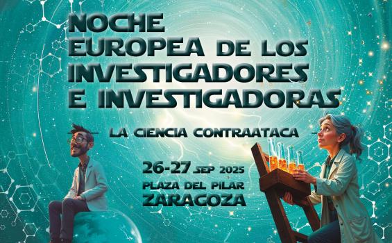 Logo Noche Investigadores-as 2025 - Plaza del Pilar Zaragoza, La Ciencia Contraataca
