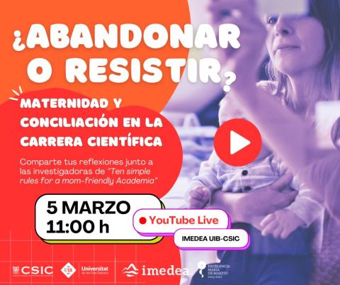 Banner directo yutube maternidad y conciliación en la carrera investigadora con participación de Irene Pérez