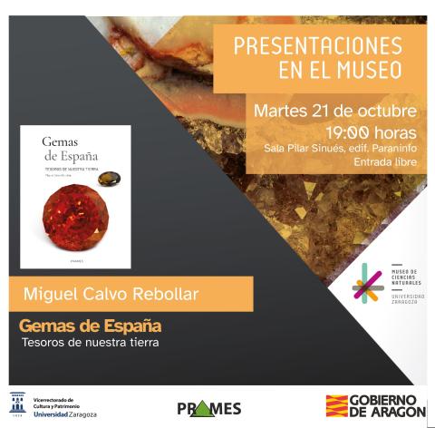 Cartel anunciador presentación libro "Gemas de España" de Miguel Calvo Rebollar