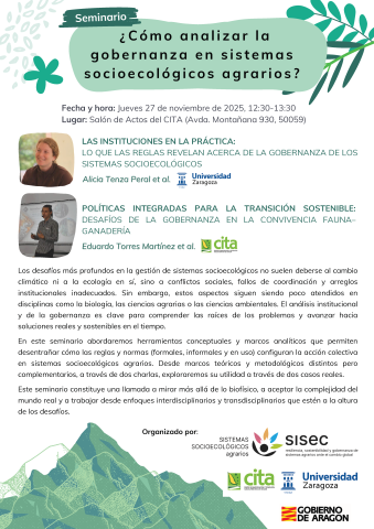 Cartel seminario grupo SISEC "Gobernanza en sistemas socioecológicos agrarios"