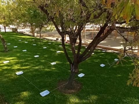 Imagen de evaluación de riego para medir la cantidad de agua aplicada en cada punto y calcular la uniformidad de riego en la zona verde estudiada