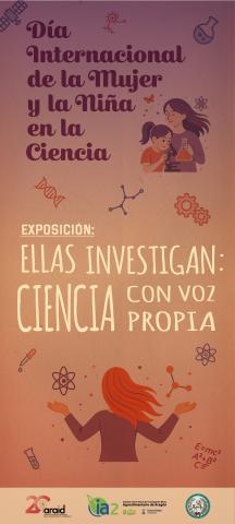 cartel exposición 11F del IA2 "Ellas investigan: ciencia con voz propia"